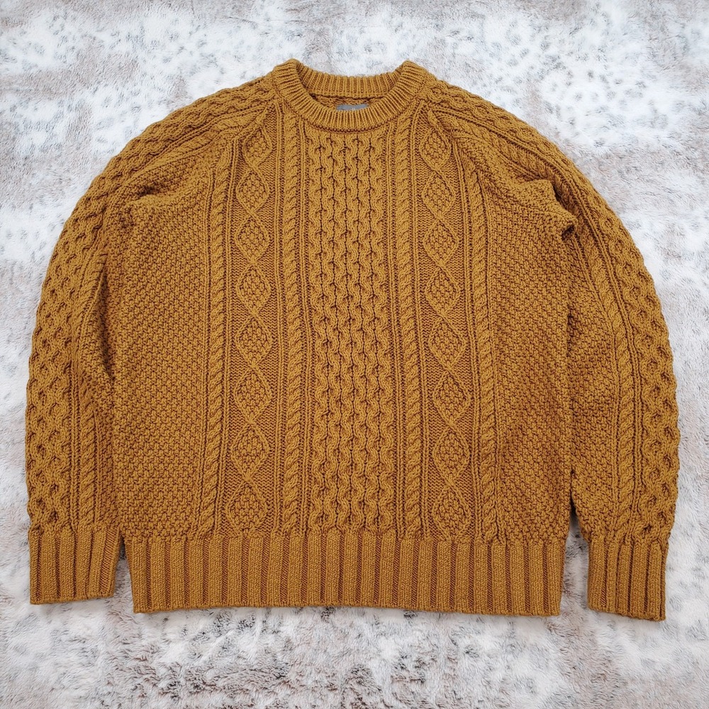 NEW LL Bean Signature Mens M Fisherman Crew Neck Sweater Brassy Olive Slim Fit